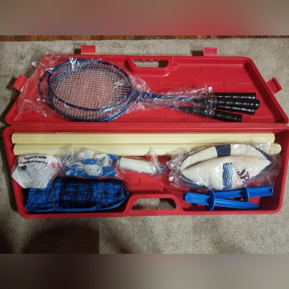 Spaulding all in one volley ball, badminton set.